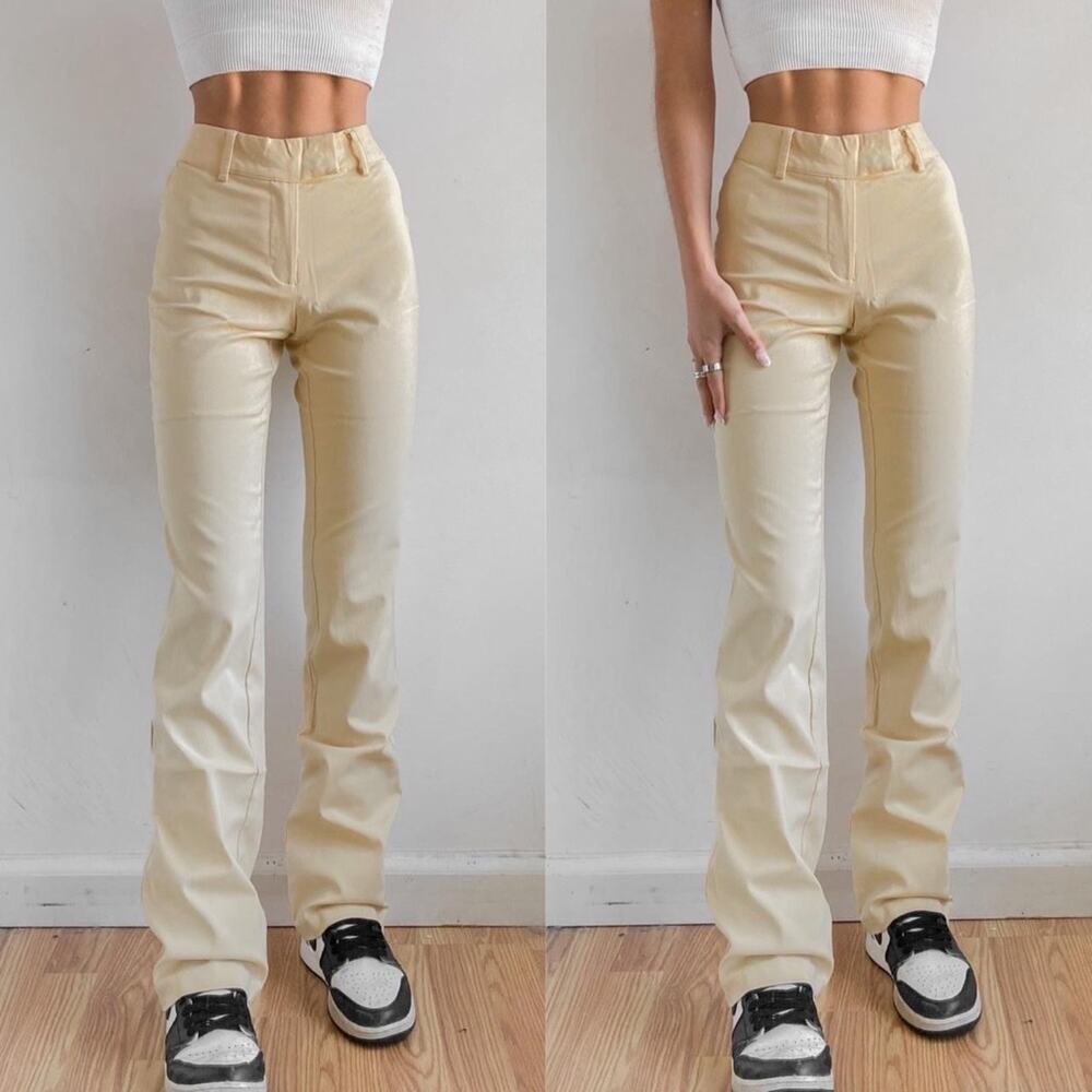 NWT Urban Outfitters Straight Leg Trouser Pants Beige sz 6 High Rise Stretch